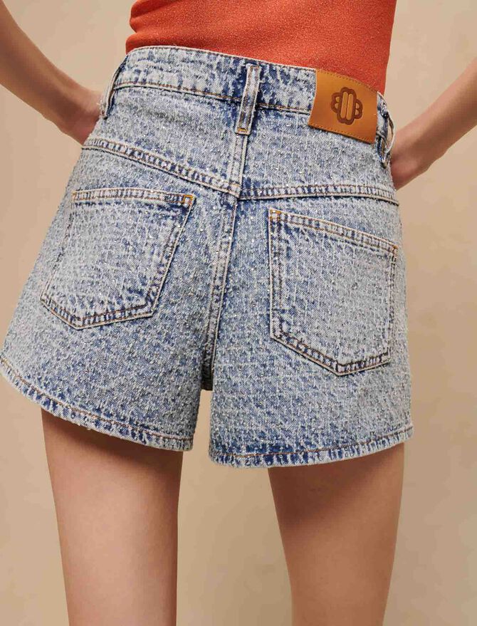 Short vaquero de jacquard y pedrería