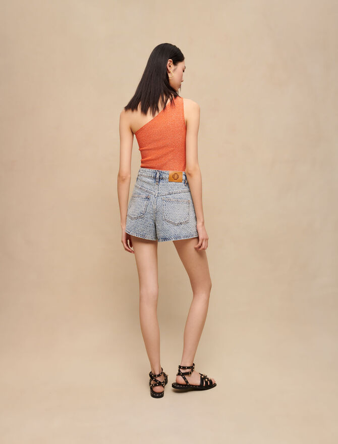 Short vaquero de jacquard y pedrería