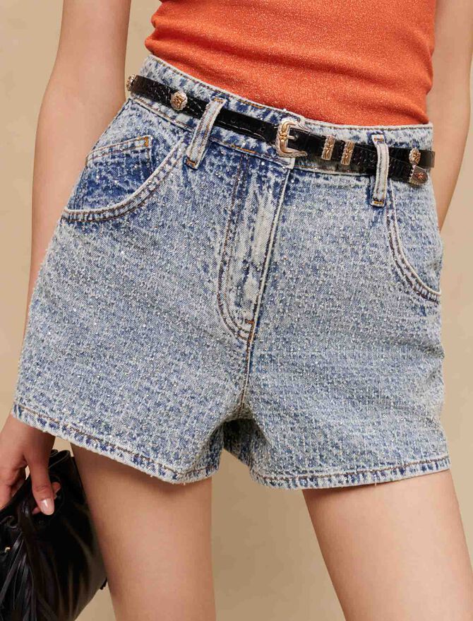Short vaquero de jacquard y pedrería