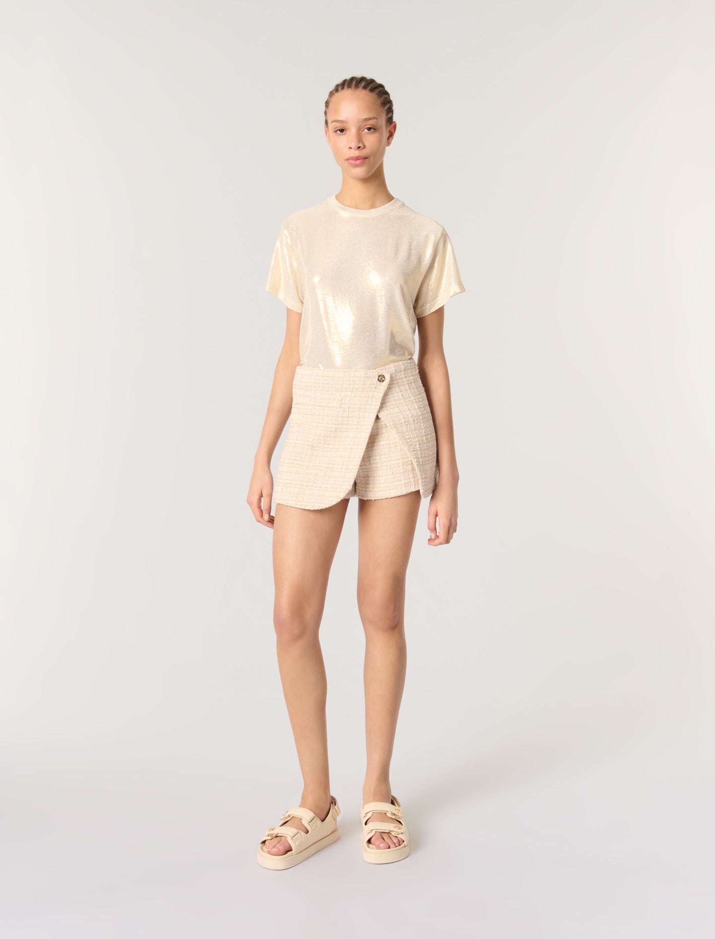 Pantalón corto trampantojo de tweed