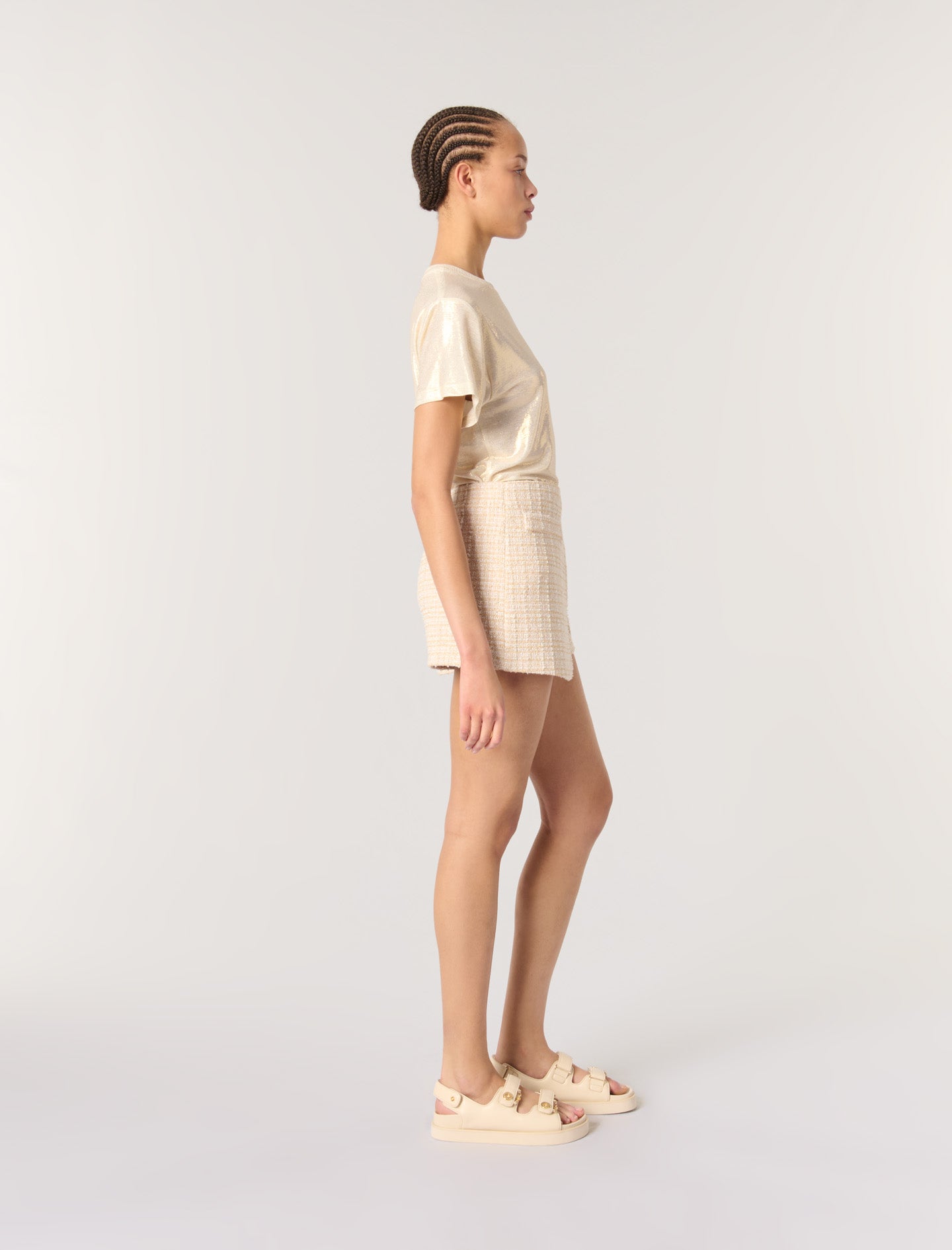 Pantalón corto trampantojo de tweed