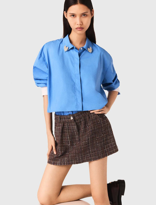 Short de tweed con banda elástica