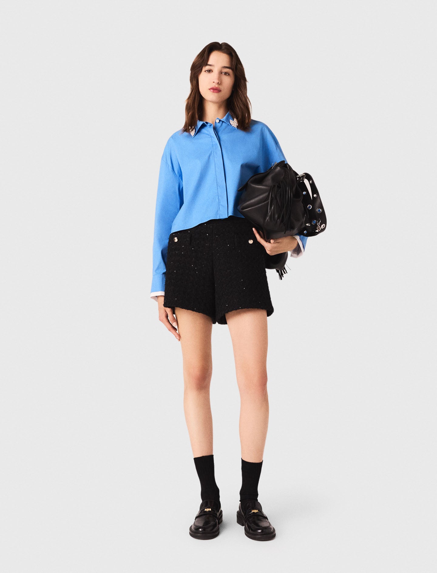 Short de tweed con pedrería