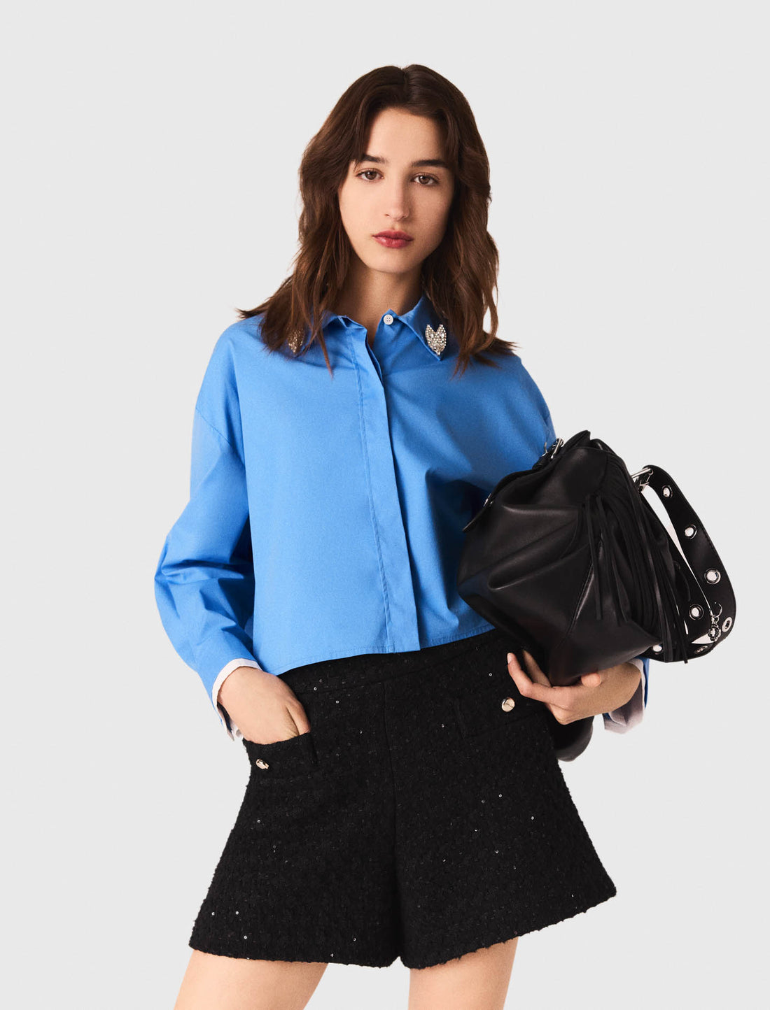 Short de tweed con pedrería