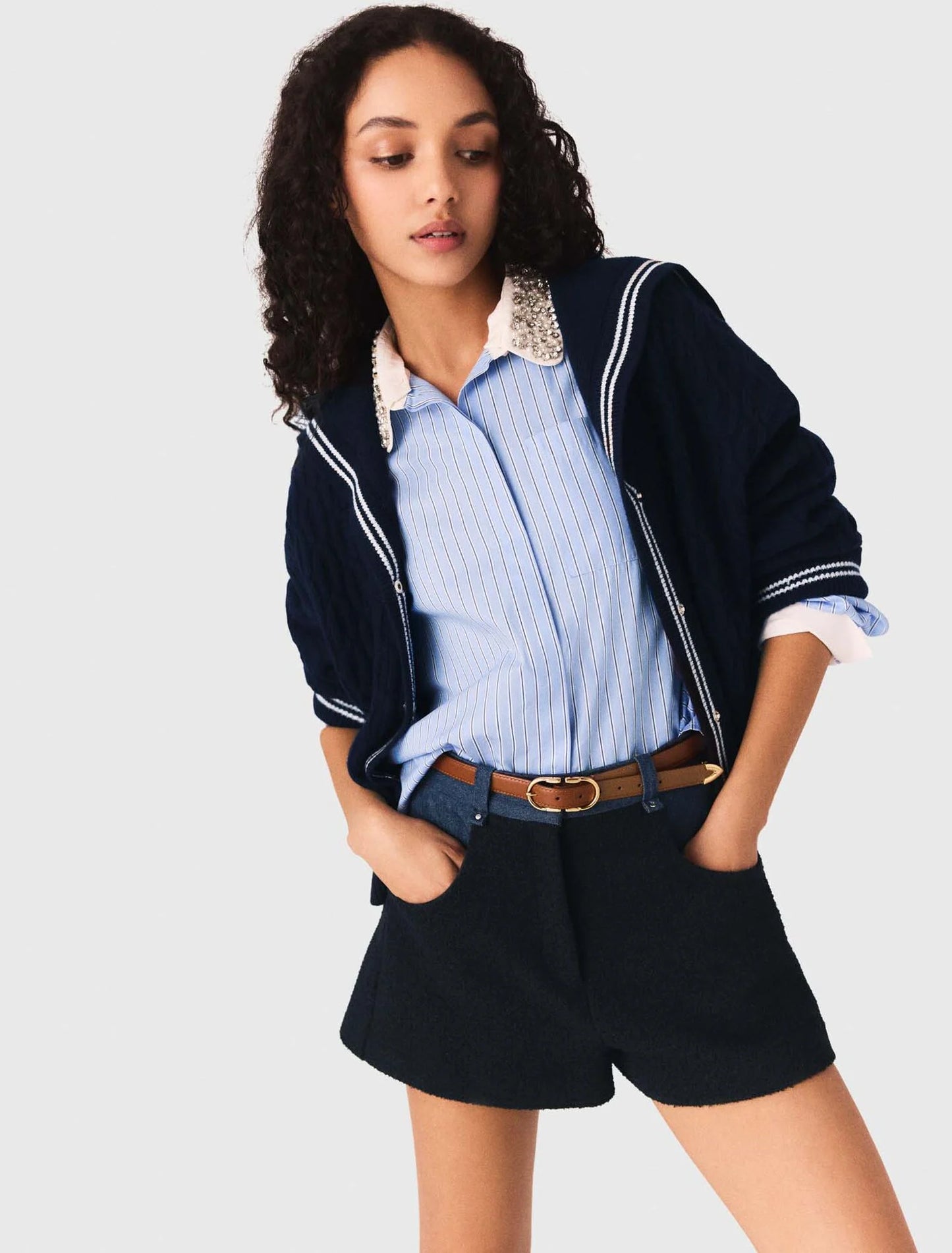 Short de tweed y detalles denim