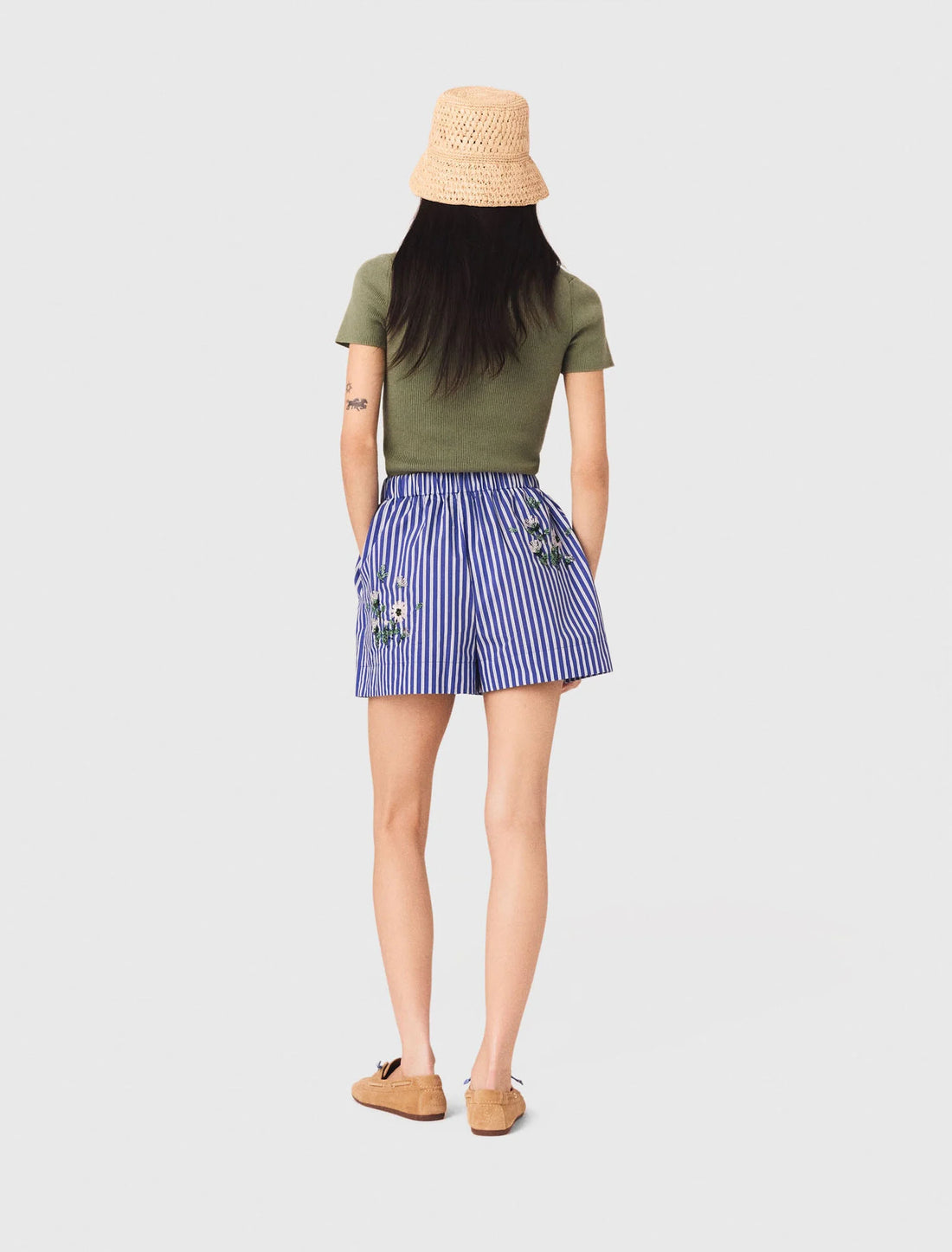 Short a rayas de algodón bordado