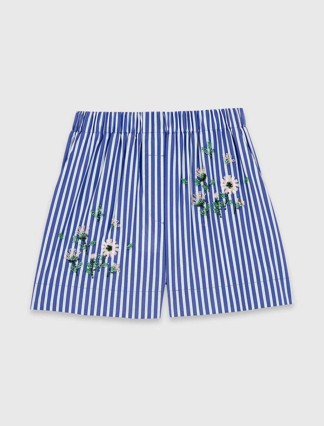 Short a rayas de algodón bordado