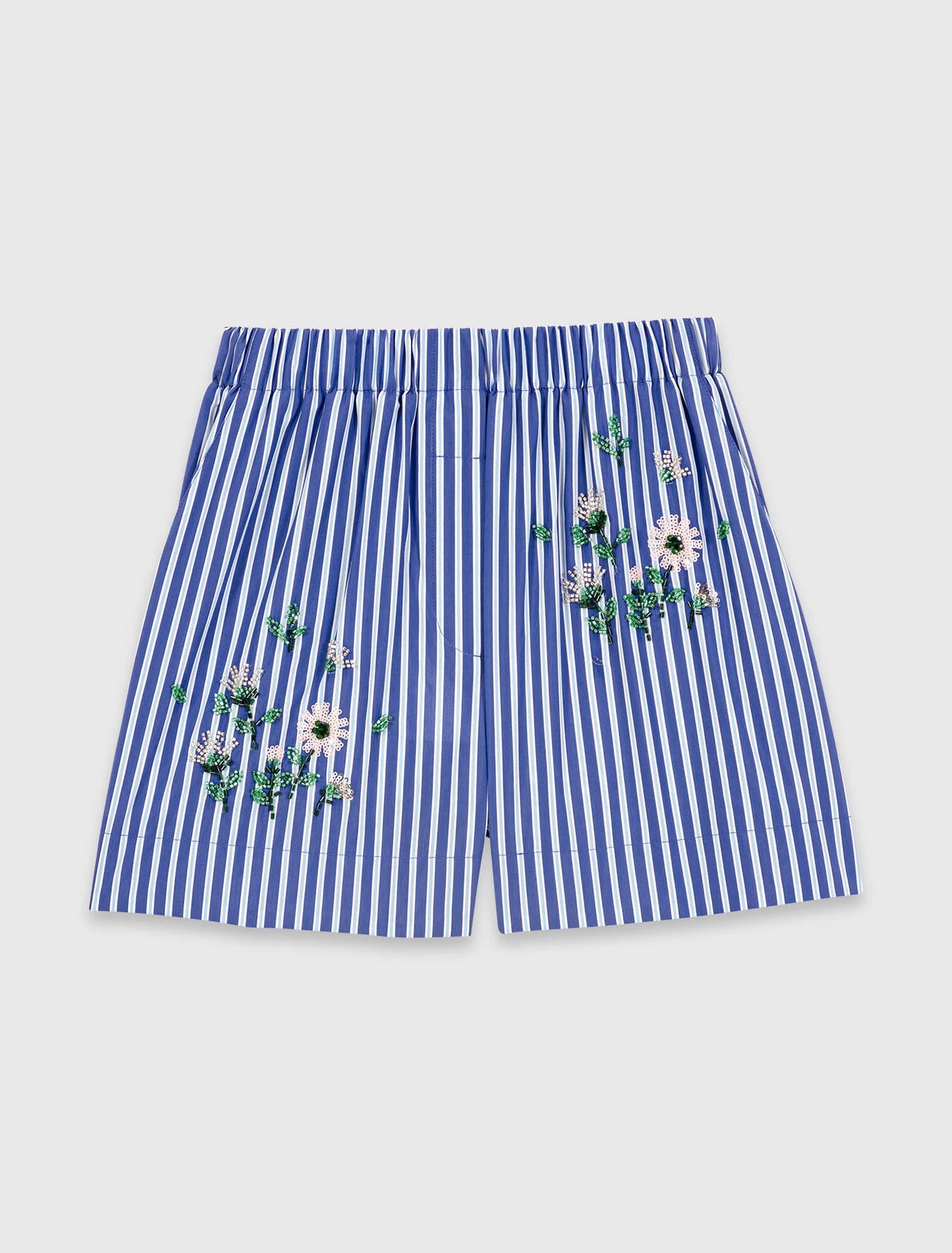 Short a rayas de algodón bordado