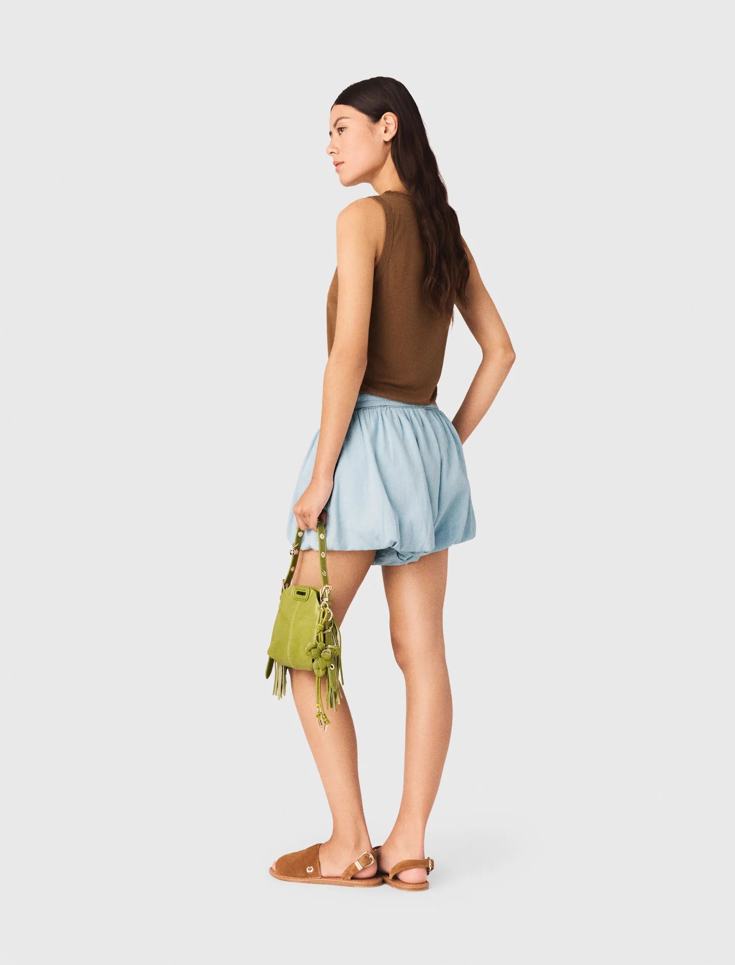Short falda globo de chambray