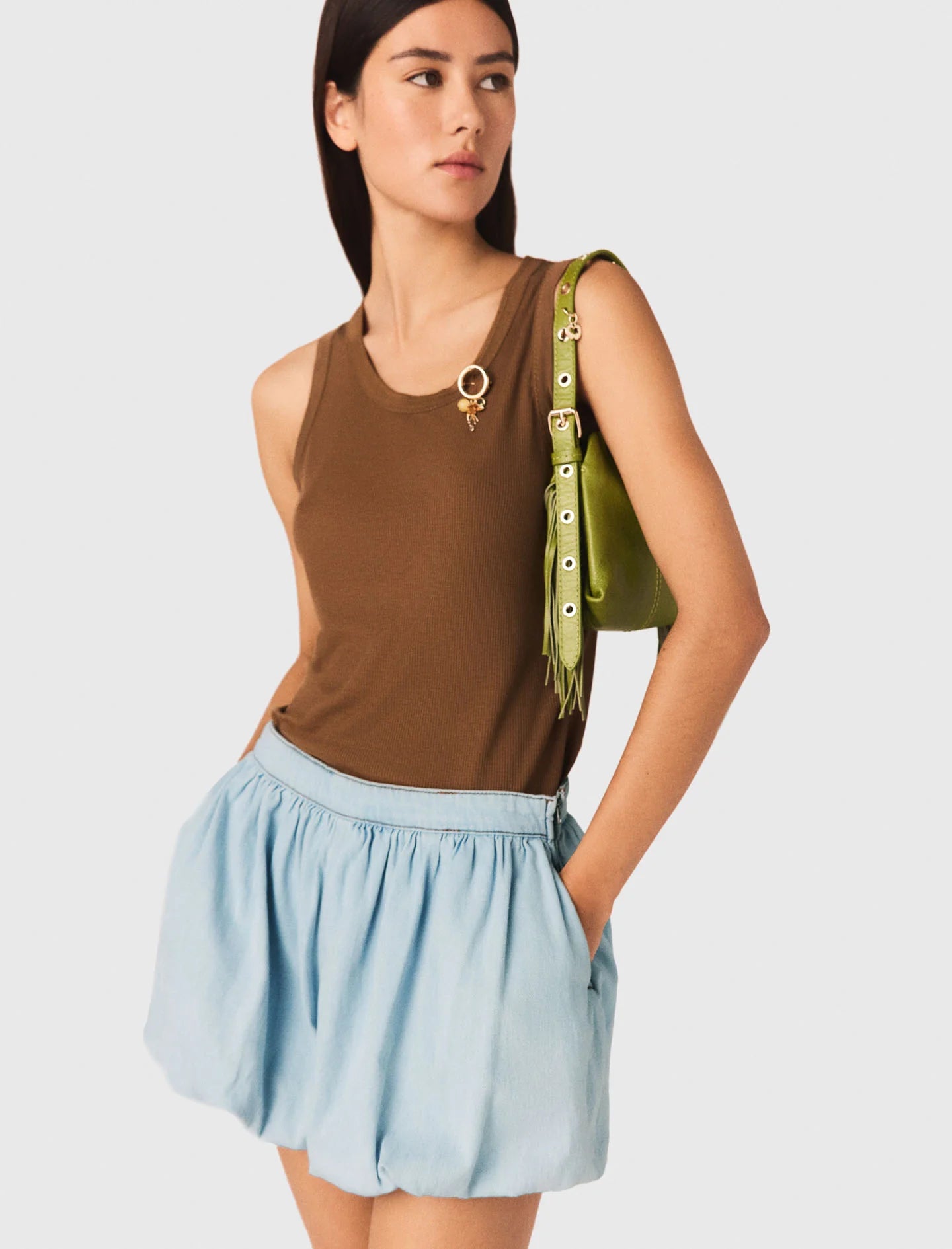 Short falda globo de chambray