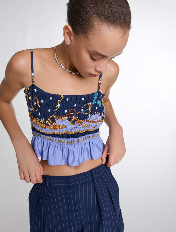 Crop top fruncido y estampado