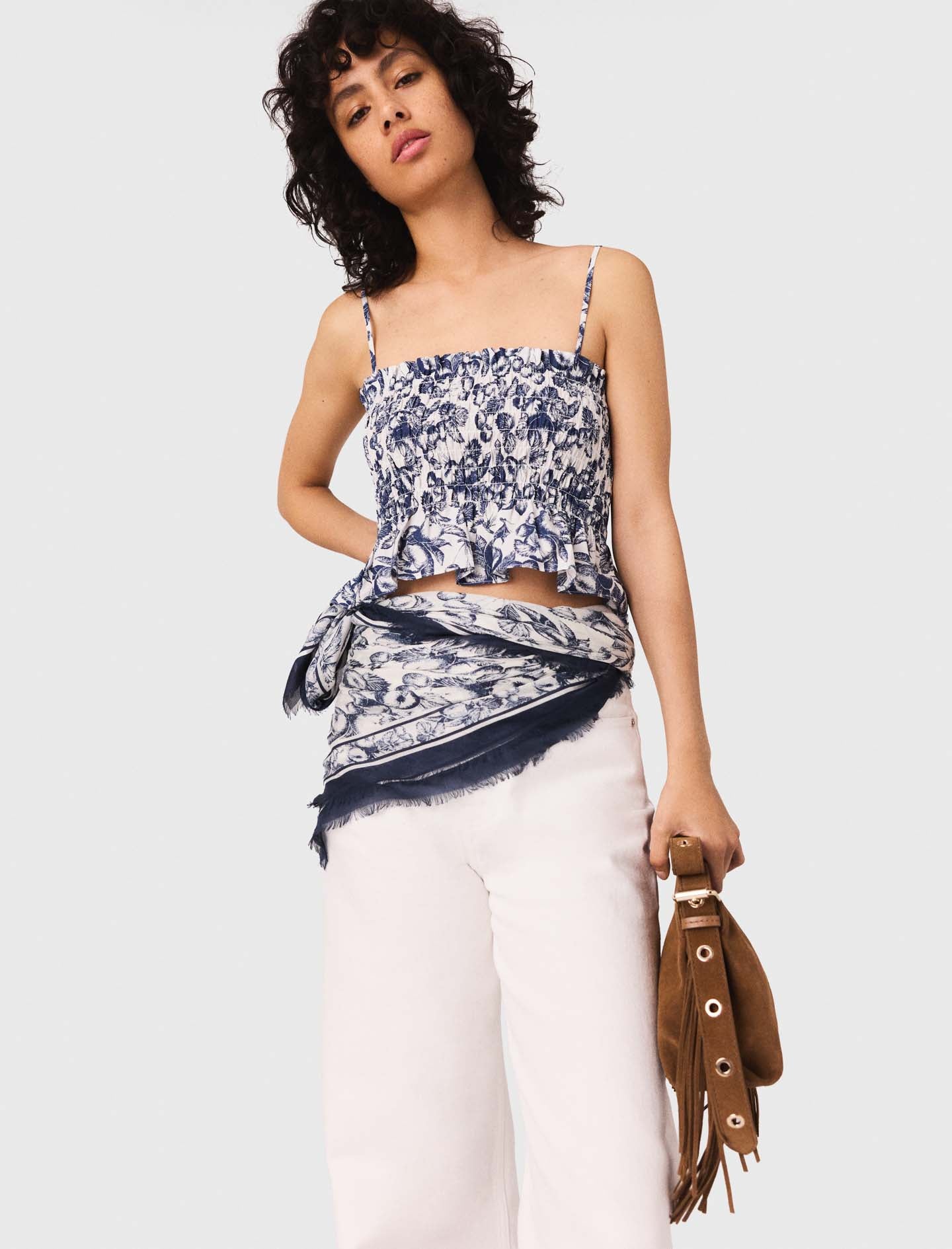 Top fruncido estampado