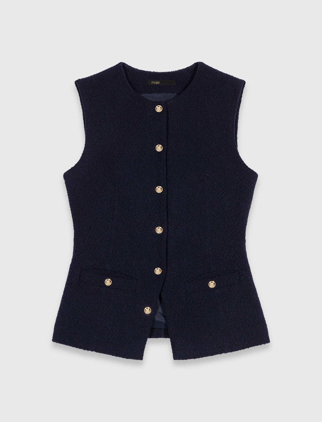 Chaqueta larga de tweed sin mangas