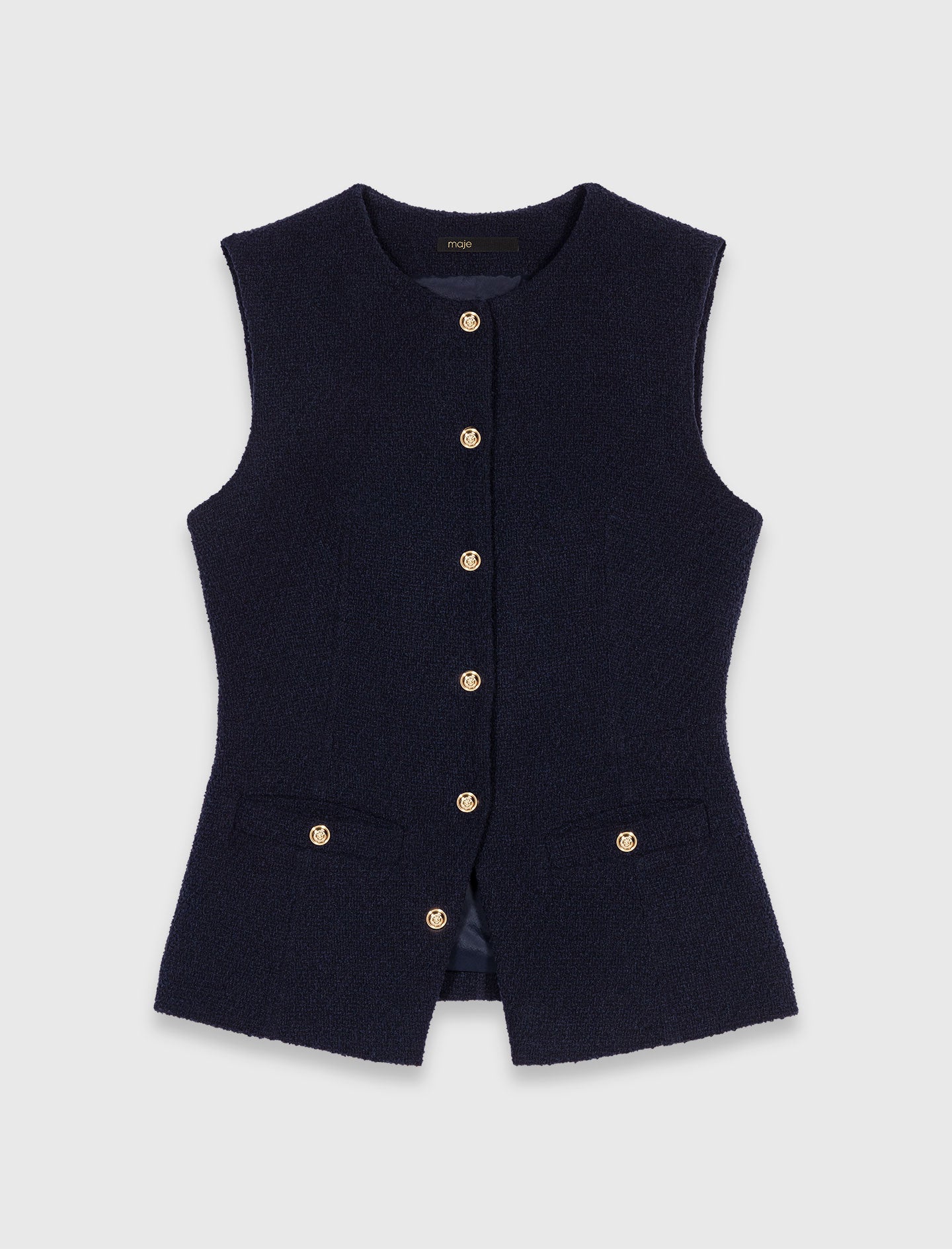 Chaqueta larga de tweed sin mangas