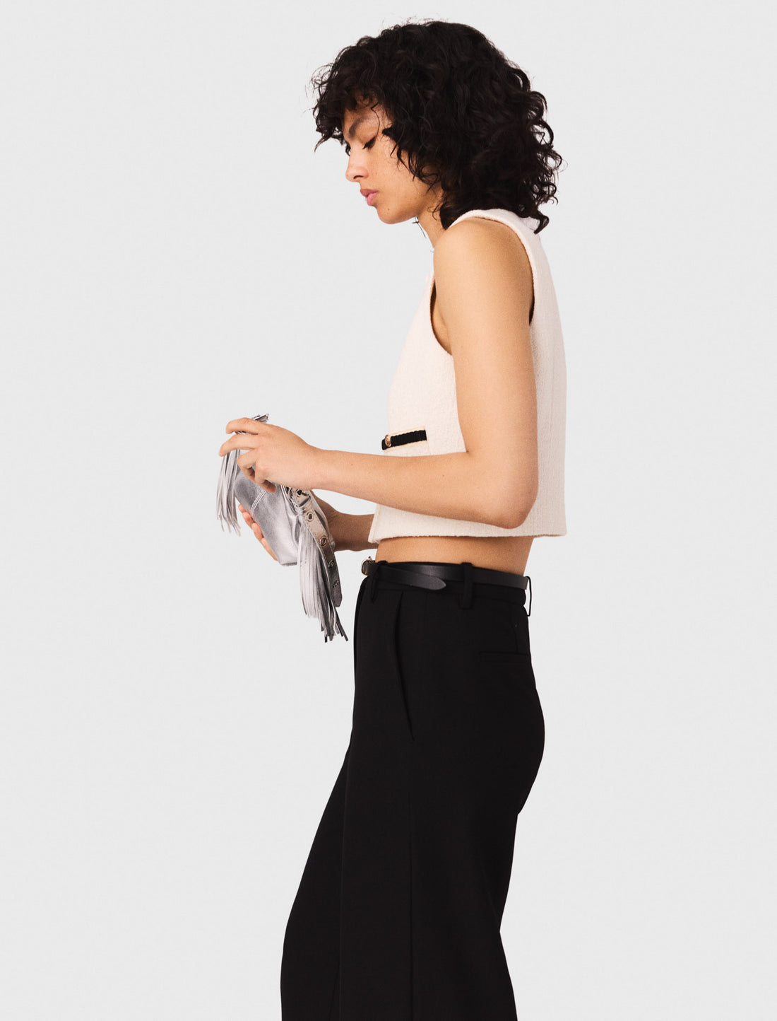 Top sin mangas de tweed lurex