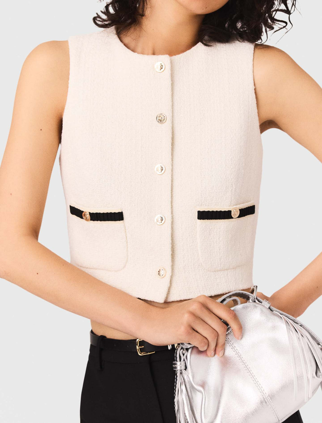 Top sin mangas de tweed lurex