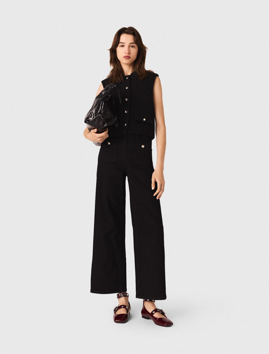 Top de tweed con galones de terciopelo