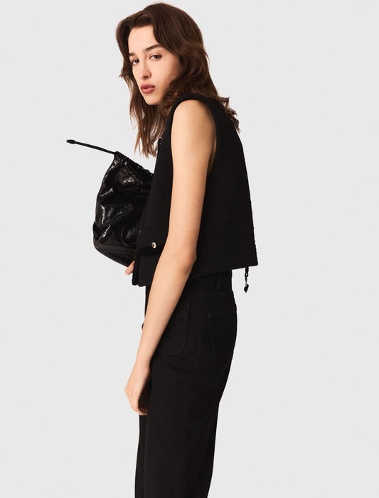 Top de tweed con galones de terciopelo