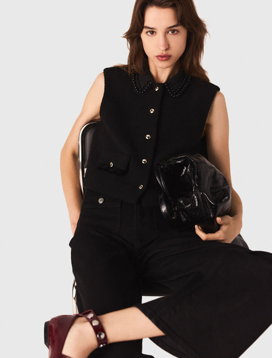 Top de tweed con galones de terciopelo