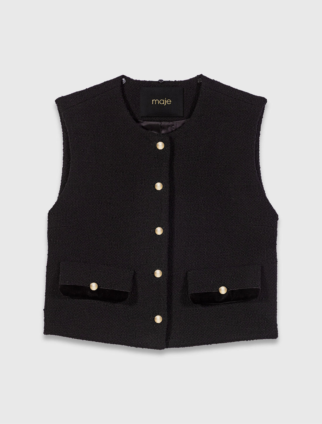 Top de tweed con galones de terciopelo