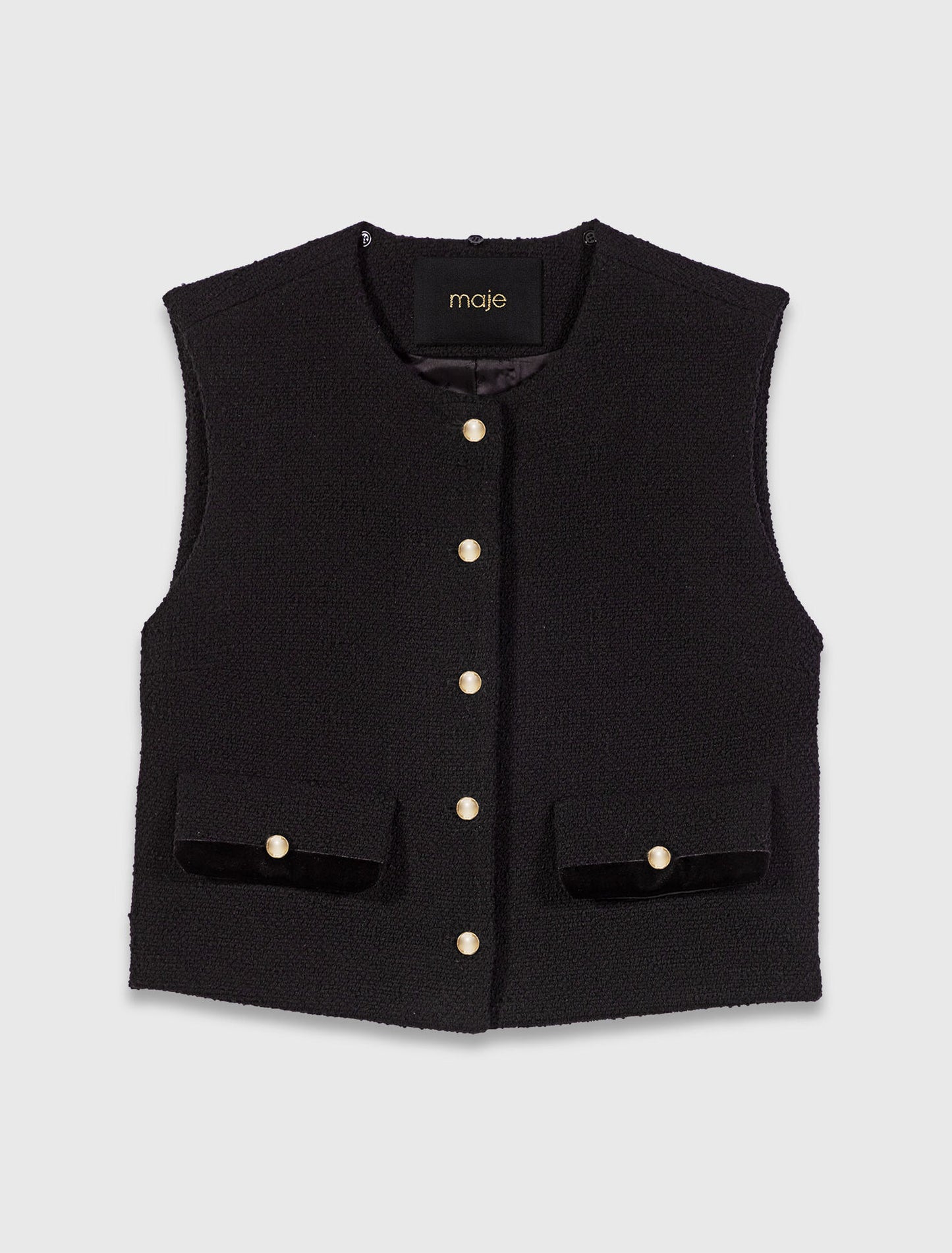 Top de tweed con galones de terciopelo