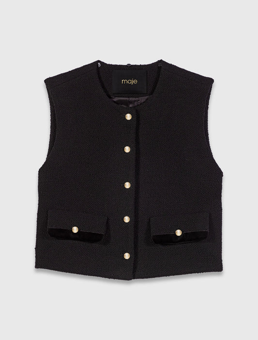 Top de tweed con galones de terciopelo