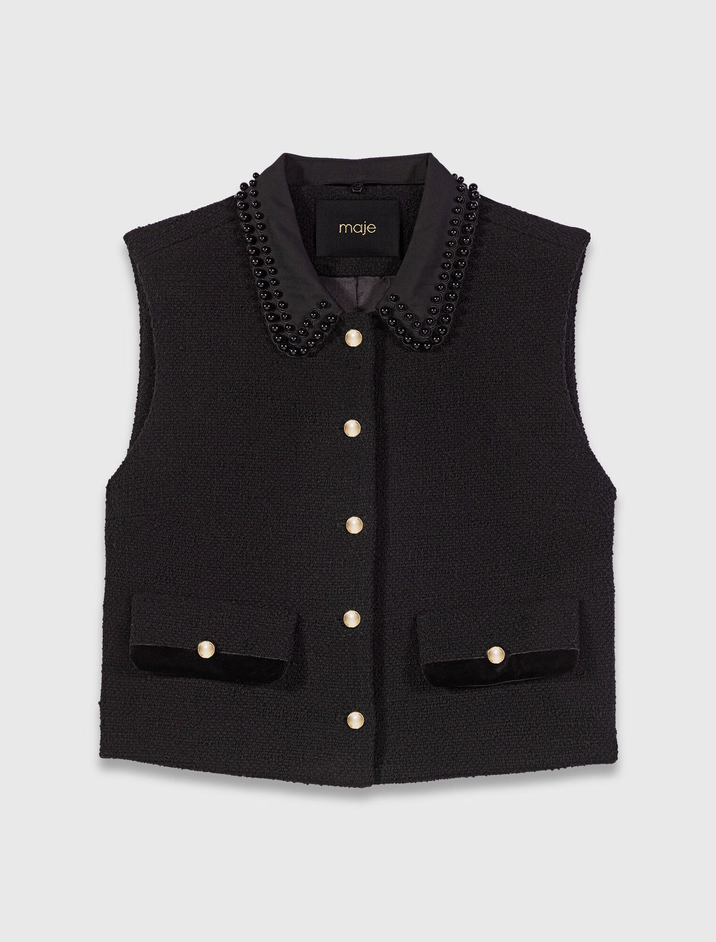 Top de tweed con galones de terciopelo