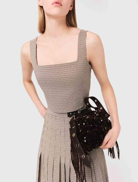 Top de cuadros con strass y tirantes
