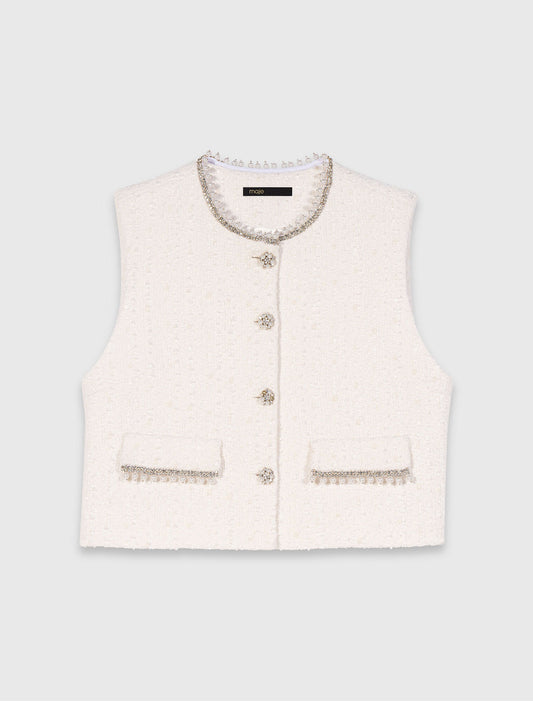 Chaleco de tweed y galón de perlas