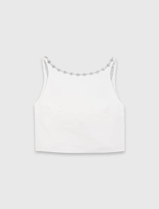 Top corto de tafetán y cuello joya