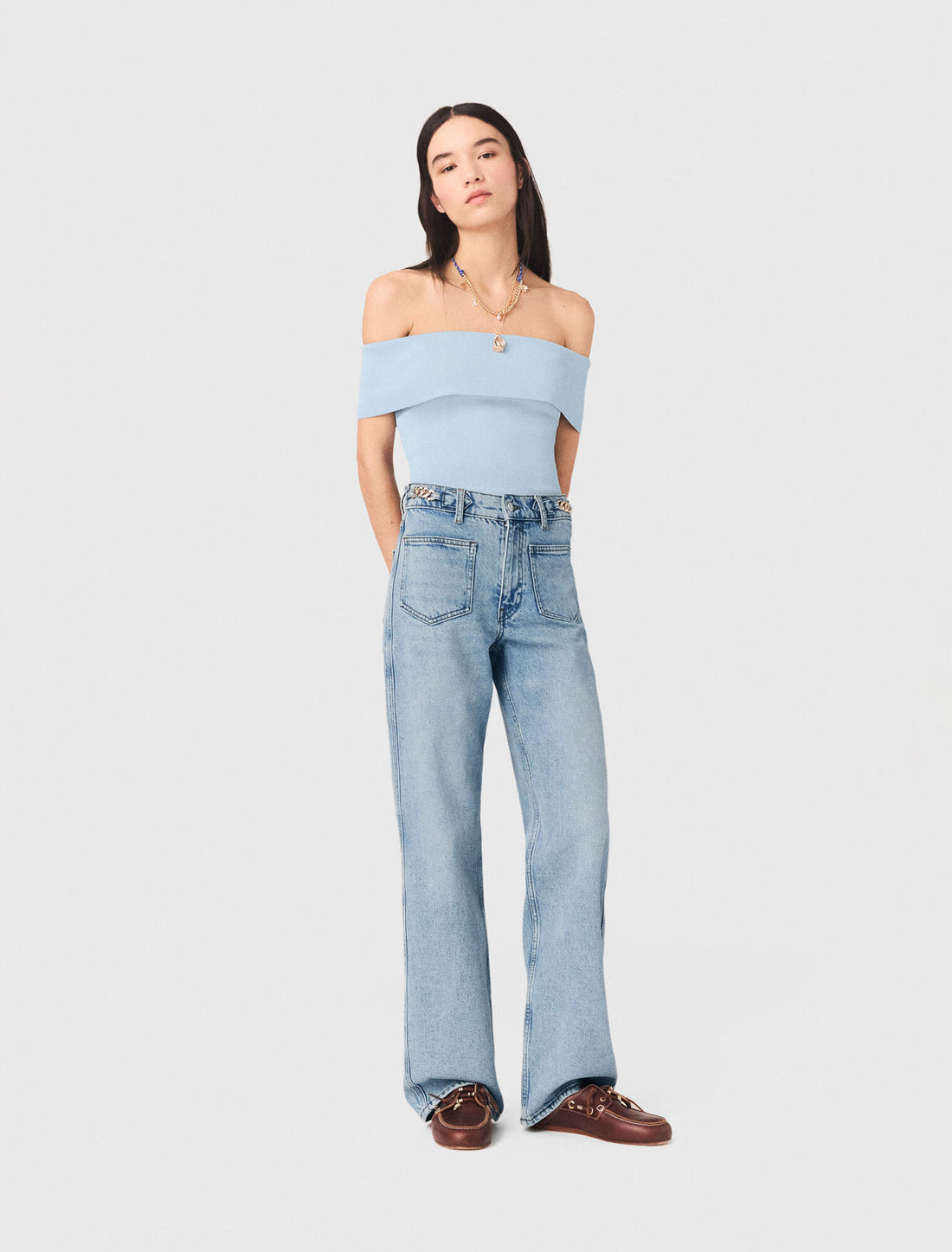 Top Bardot de punto acanalado