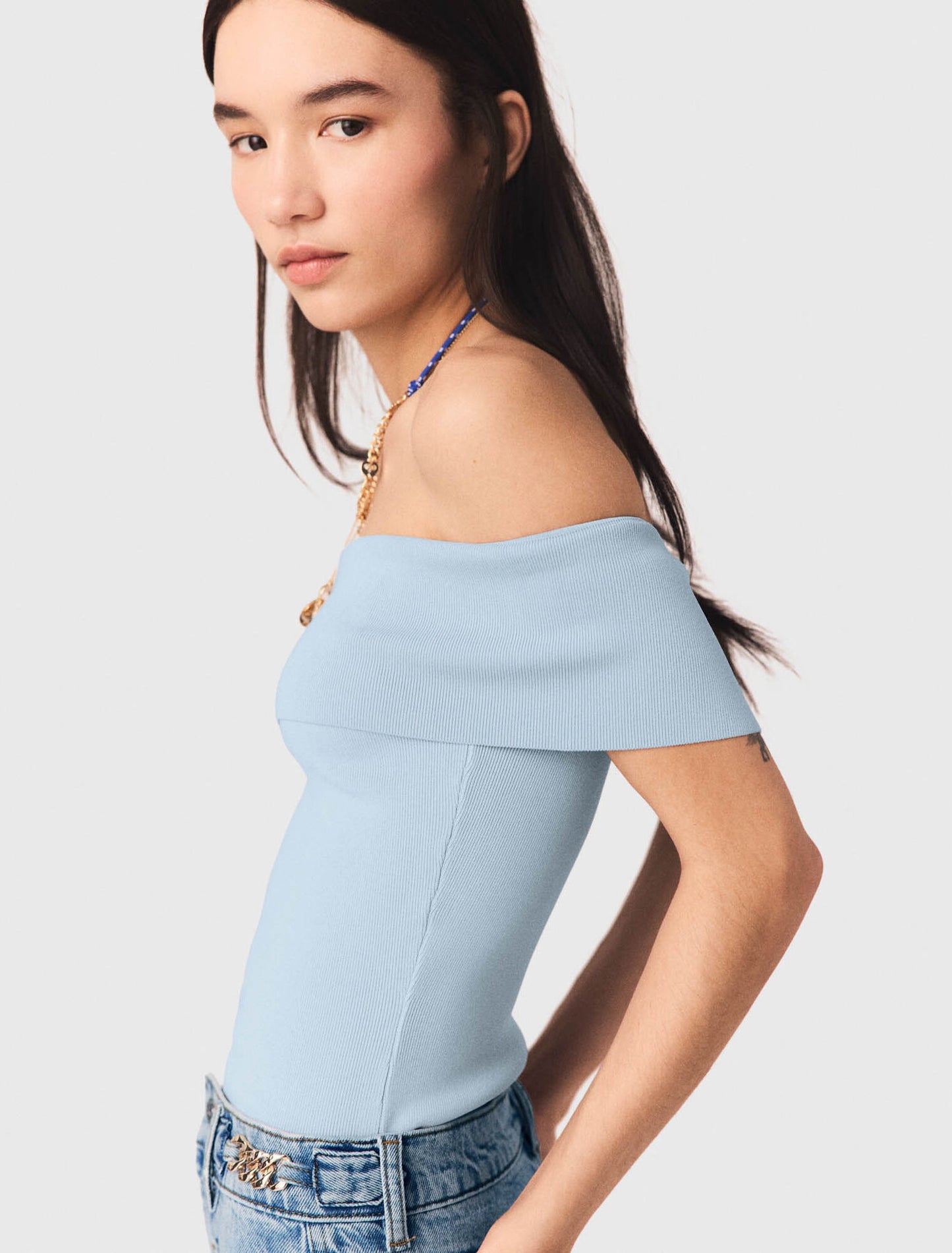 Top Bardot de punto acanalado