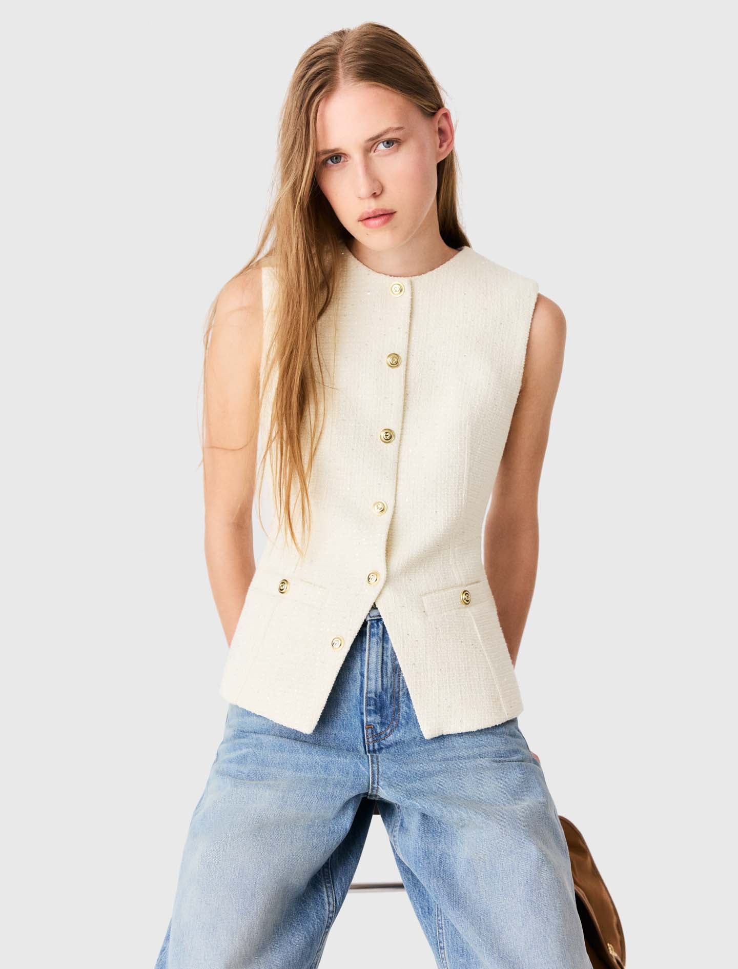 Chaleco largo de tweed
