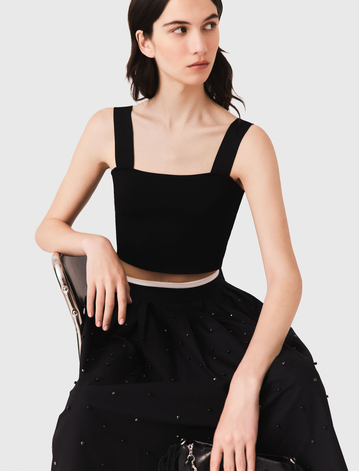 Crop top de punto con tirantes