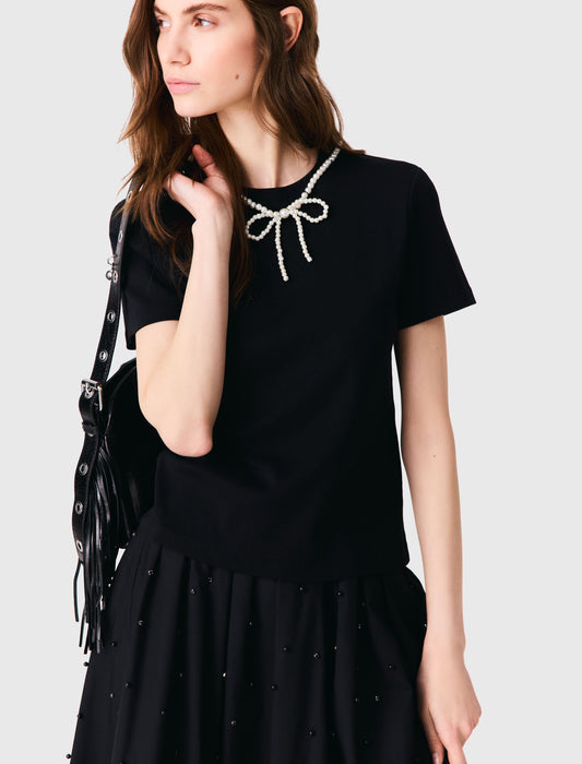 Camiseta cuello perlas desmontable
