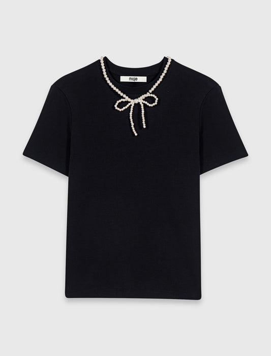 Camiseta cuello perlas desmontable