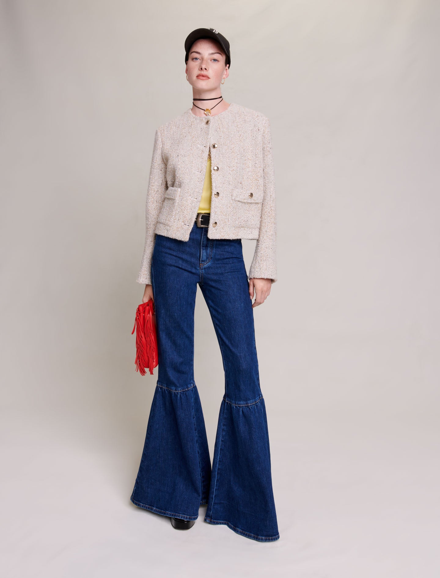 Chaqueta recta corta de tweed
