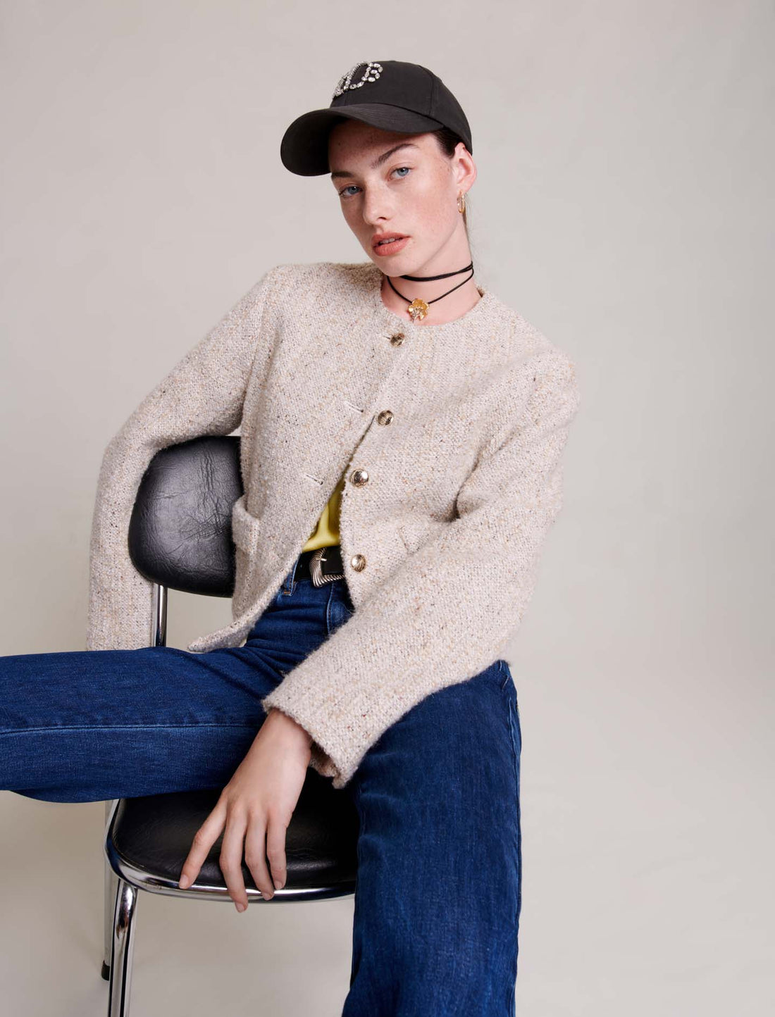 Chaqueta recta corta de tweed