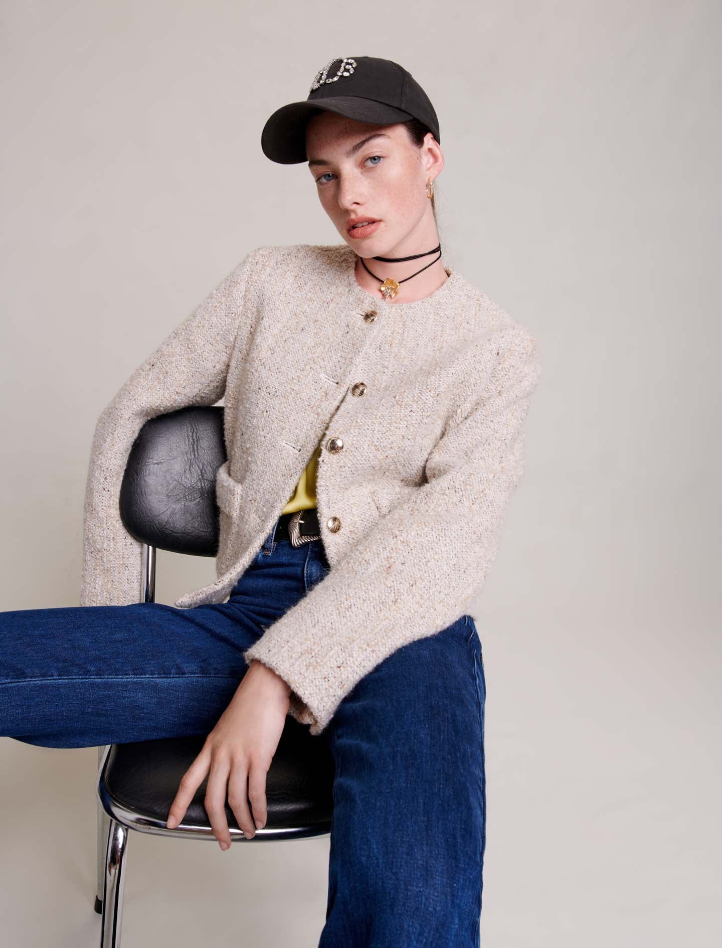 Chaqueta recta corta de tweed