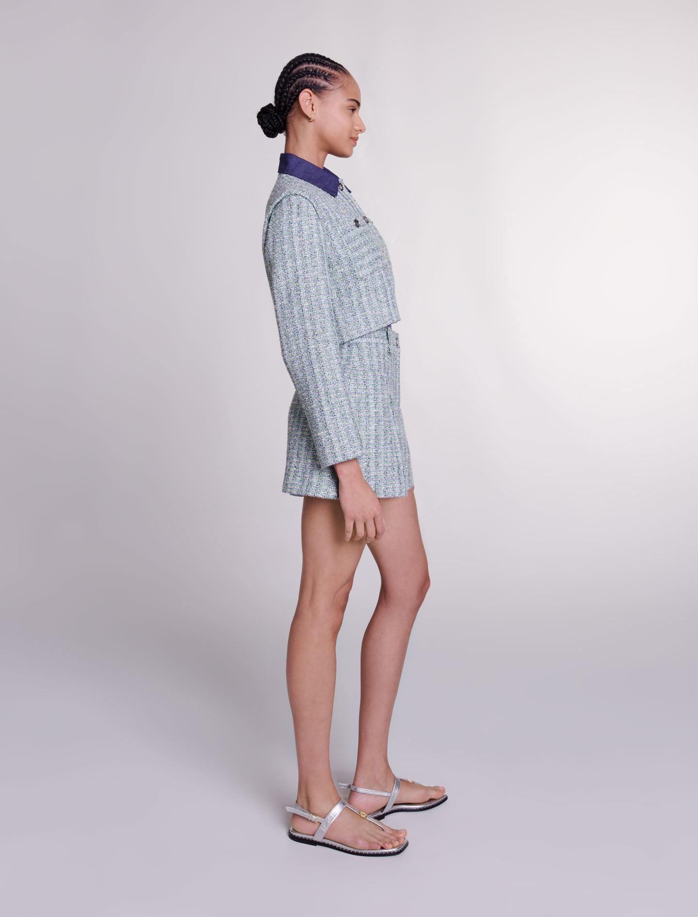 Chaqueta corta de tweed contrastada
