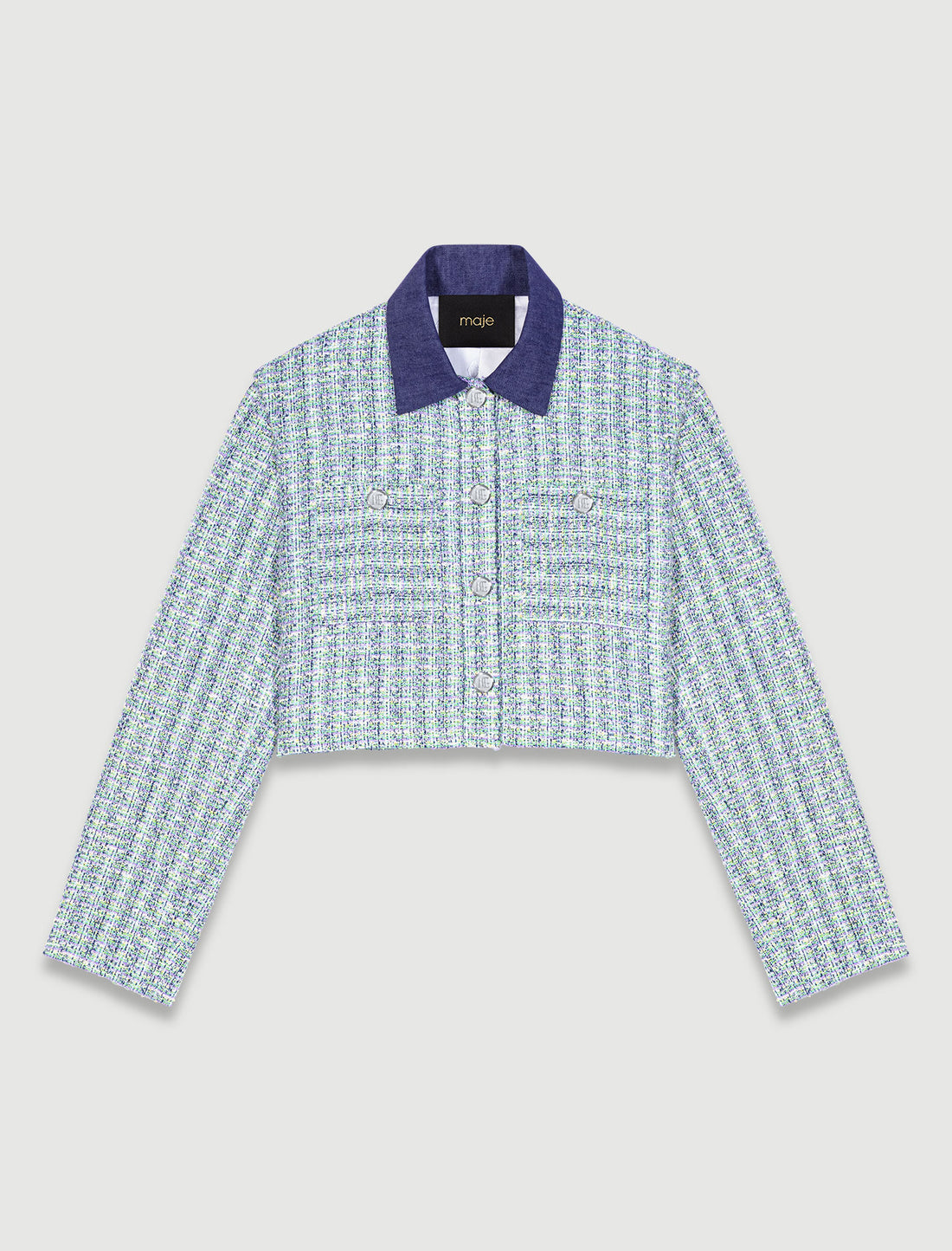 Chaqueta corta de tweed contrastada