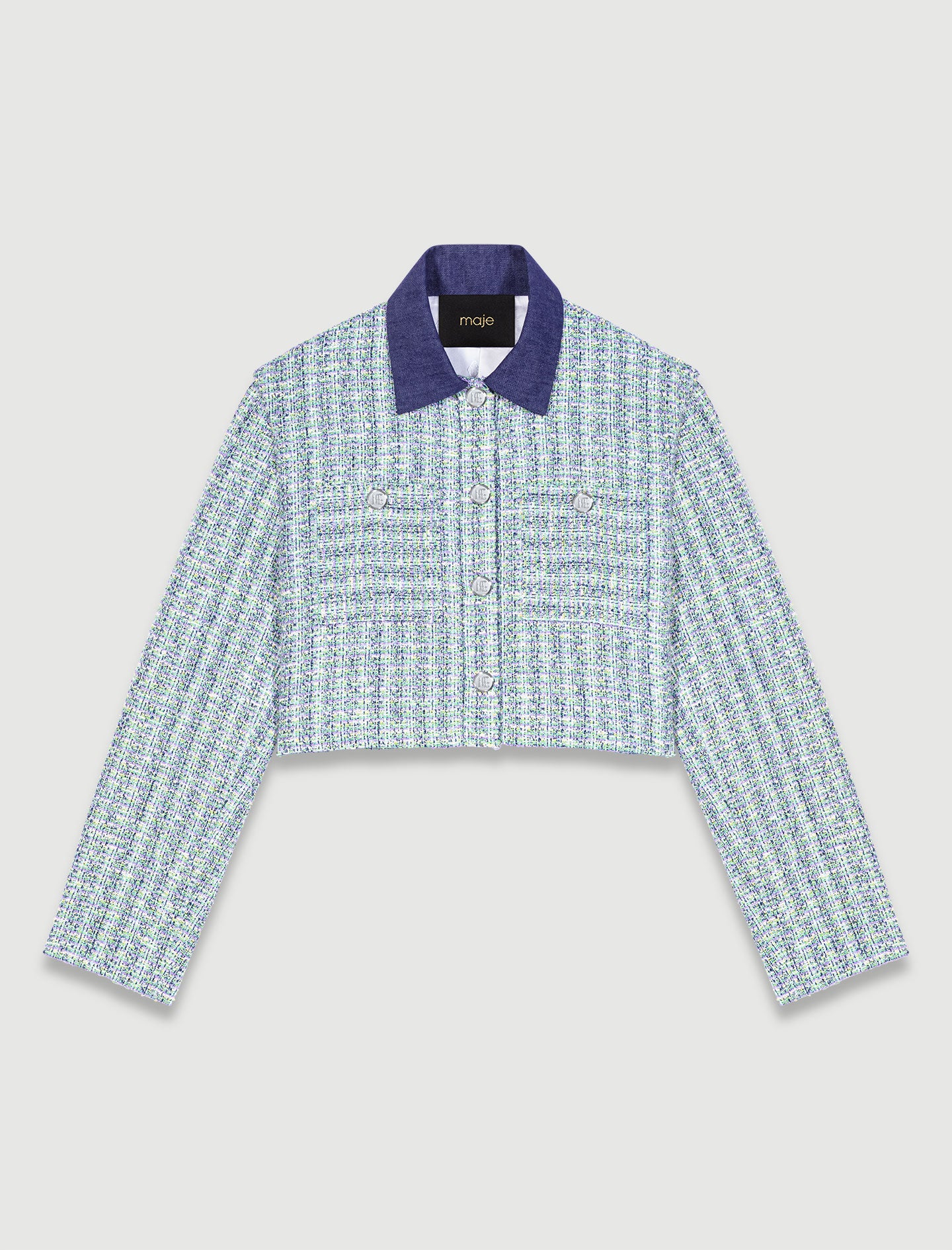 Chaqueta corta de tweed contrastada