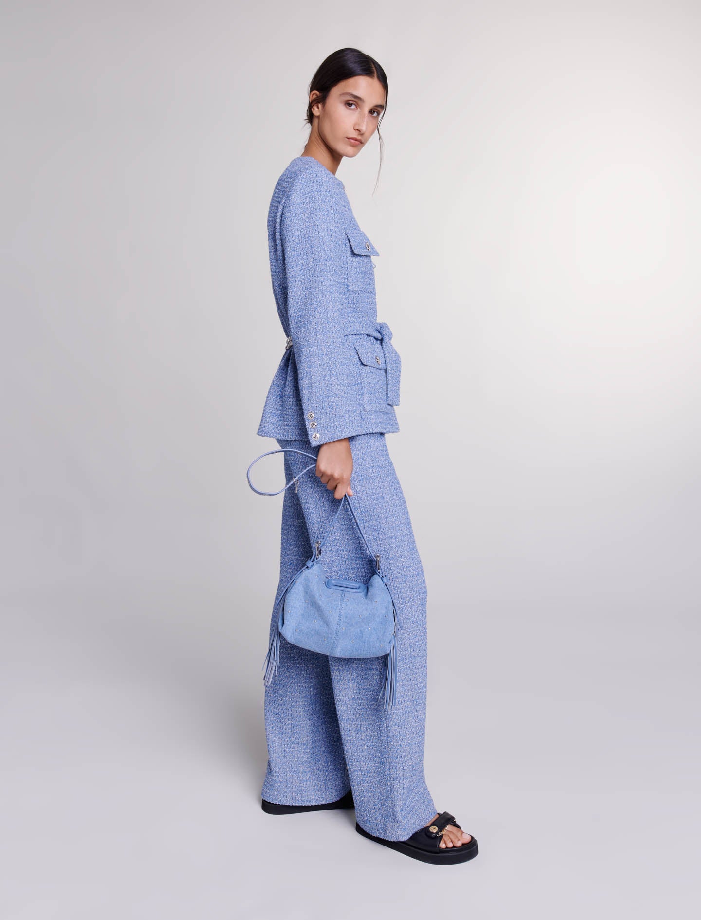 Chaqueta de tweed con cinturón