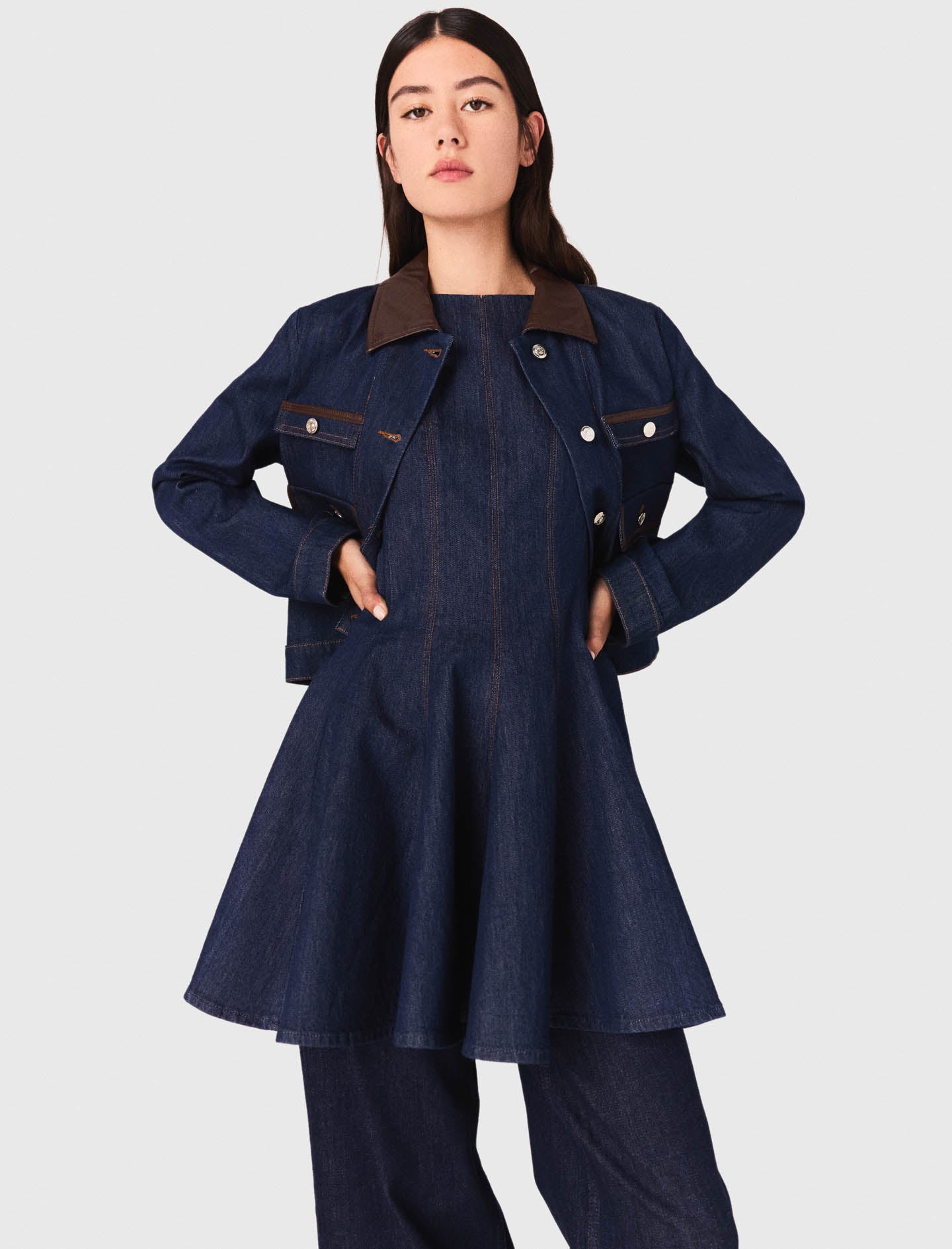 Chaqueta de denim y cuello de piel