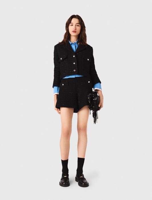Chaqueta corta de tweed con strass
