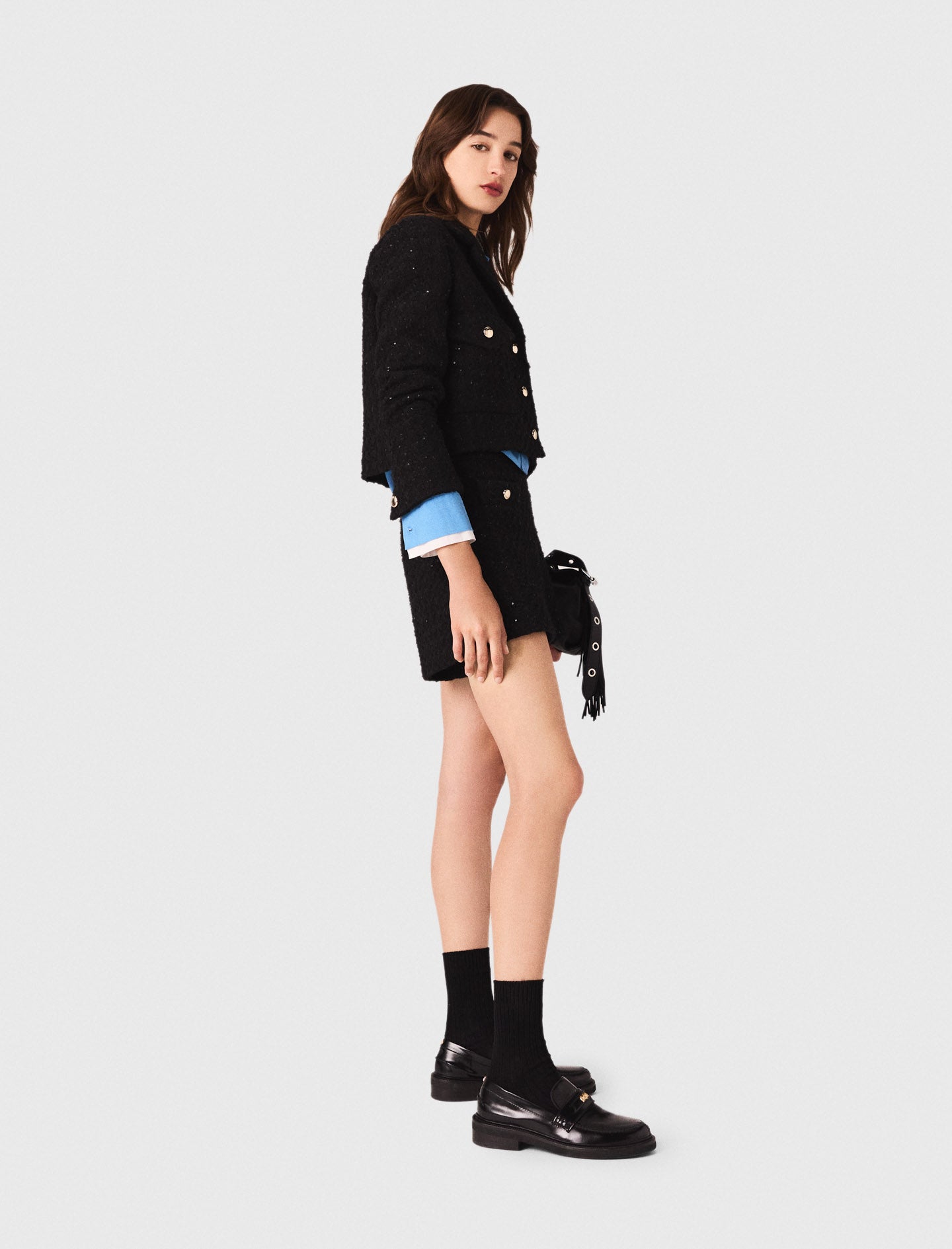Chaqueta corta de tweed con strass