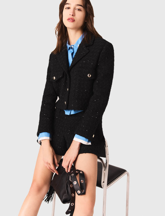 Chaqueta corta de tweed con strass