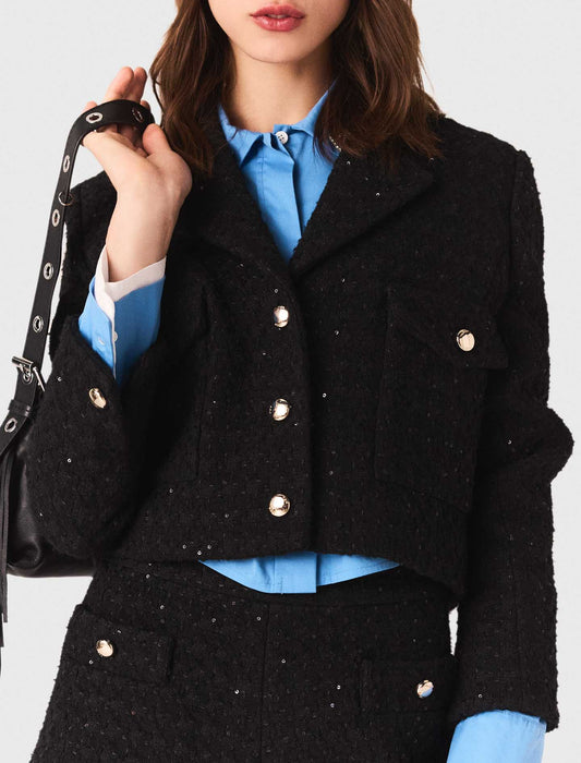 Chaqueta corta de tweed con strass