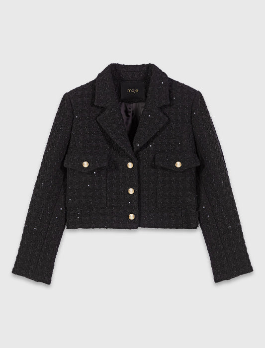 Chaqueta corta de tweed con strass