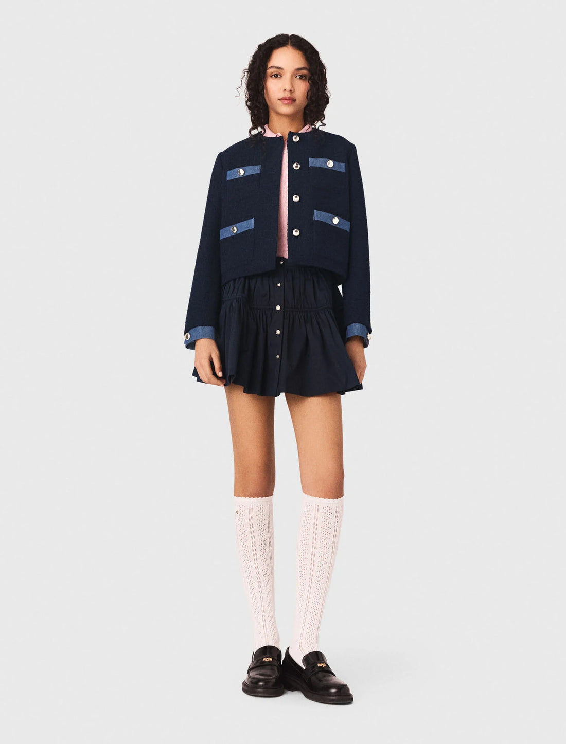 Chaqueta de tweed y galones denim